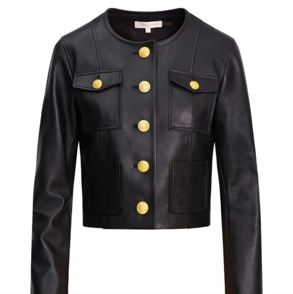 LOVESHACKFANCY Xander Cropped Lamb Leather Jacket Size 12 **FITS LARGE** NWT - Picture 4 of 16